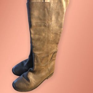 Frye Paige Gray Tan Tall Riding Size 6.5